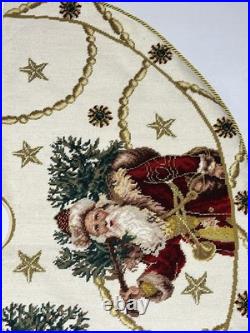 Vintage 100% Needlepoint Santa Claus Christmas Tree Skirt Classic 40 Lined