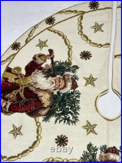 Vintage 100% Needlepoint Santa Claus Christmas Tree Skirt Classic 40 Lined
