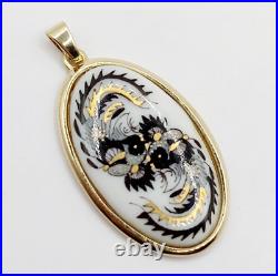 Vintage 14k Gold Meissen Porcelain Floral Pendant