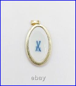 Vintage 14k Gold Meissen Porcelain Floral Pendant