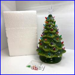 Vintage 15 Ceramic Christmas Tree Lighted Green with Star & Twist Bulbs Works