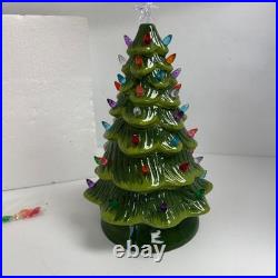 Vintage 15 Ceramic Christmas Tree Lighted Green with Star & Twist Bulbs Works