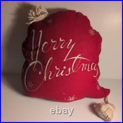 Vintage 1950s Santa Claus Merry Christmas Kitschy Throw Pillow Decoration