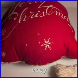 Vintage 1950s Santa Claus Merry Christmas Kitschy Throw Pillow Decoration