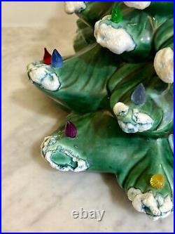 Vintage 1971 Atlantic Mold Ceramic Christmas Tree & Base w Flocked Snow Complete