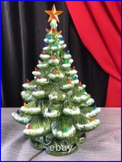 Vintage 2pc 21 Ceramic Light-Up Majestic Flocked CHRISTMAS TREE