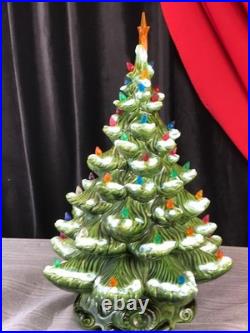 Vintage 2pc 21 Ceramic Light-Up Majestic Flocked CHRISTMAS TREE