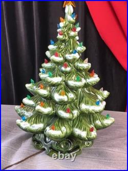 Vintage 2pc 21 Ceramic Light-Up Majestic Flocked CHRISTMAS TREE