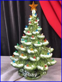 Vintage 2pc 21 Ceramic Light-Up Majestic Flocked CHRISTMAS TREE