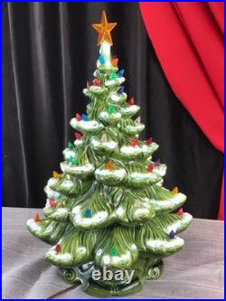 Vintage 2pc 21 Ceramic Light-Up Majestic Flocked CHRISTMAS TREE