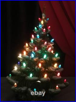 Vintage 2pc 21 Ceramic Light-Up Majestic Flocked CHRISTMAS TREE