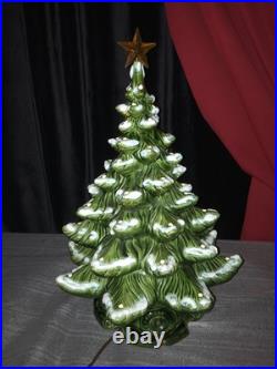 Vintage 2pc 21 Ceramic Light-Up Majestic Flocked CHRISTMAS TREE