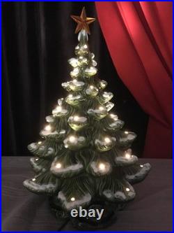 Vintage 2pc 21 Ceramic Light-Up Majestic Flocked CHRISTMAS TREE