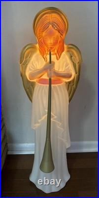 Vintage 34 Christmas Angel Blow Mold Lighted Yard Decor Gold Wings & Trumpet