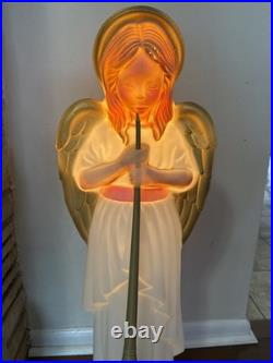 Vintage 34 Christmas Angel Blow Mold Lighted Yard Decor Gold Wings & Trumpet