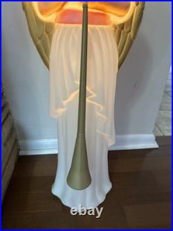 Vintage 34 Christmas Angel Blow Mold Lighted Yard Decor Gold Wings & Trumpet