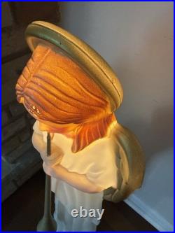 Vintage 34 Christmas Angel Blow Mold Lighted Yard Decor Gold Wings & Trumpet