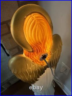 Vintage 34 Christmas Angel Blow Mold Lighted Yard Decor Gold Wings & Trumpet