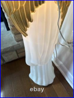 Vintage 34 Christmas Angel Blow Mold Lighted Yard Decor Gold Wings & Trumpet