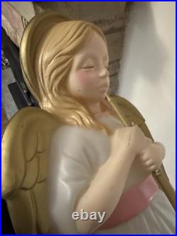 Vintage 34 Christmas Angel Blow Mold Lighted Yard Decor Gold Wings & Trumpet