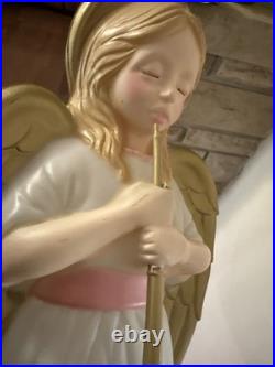 Vintage 34 Christmas Angel Blow Mold Lighted Yard Decor Gold Wings & Trumpet