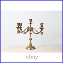 Vintage 5-Arm Brass Candelabra with Rope & Tassel Detail, Tapered-Candle Holder