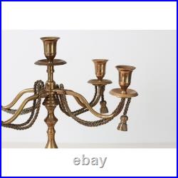 Vintage 5-Arm Brass Candelabra with Rope & Tassel Detail, Tapered-Candle Holder
