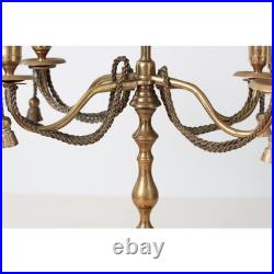 Vintage 5-Arm Brass Candelabra with Rope & Tassel Detail, Tapered-Candle Holder
