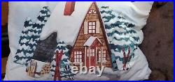 Vintage Alpine Ski Chalet Christmas Throw Pillow Rectangle 26x19 WinterHoliday