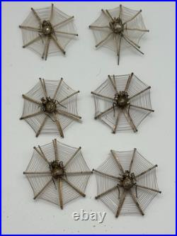 Vintage Antique Place Card Holders Spiderweb Set of 6 Silver (Set A)