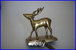 Vintage Brass Deer Reindeer Stocking Holder Long Arm Gold Finish Heavy