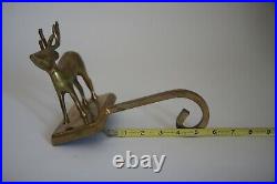 Vintage Brass Deer Reindeer Stocking Holder Long Arm Gold Finish Heavy