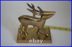 Vintage Brass Deer Reindeer Stocking Holder Long Arm Gold Finish Heavy