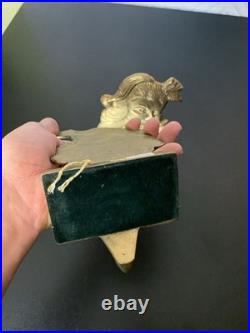 Vintage Brass Good Tone Santa Claus Face Stocking Holder Pair Set Heavy Holiday