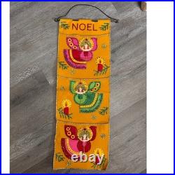 Vintage Bucilla Christmas Card Holder 3 Angel Pockets Felt Sequin NOEL 30 MCM