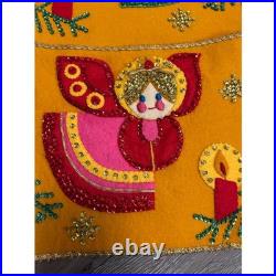 Vintage Bucilla Christmas Card Holder 3 Angel Pockets Felt Sequin NOEL 30 MCM