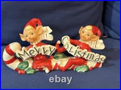 Vintage Candy Cane Merry Christmas Pixie Elf Elves 1950s Japan Rare