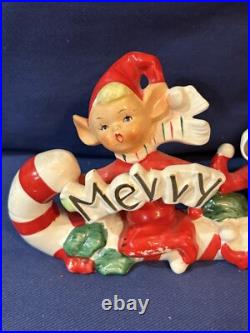 Vintage Candy Cane Merry Christmas Pixie Elf Elves 1950s Japan Rare