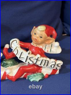 Vintage Candy Cane Merry Christmas Pixie Elf Elves 1950s Japan Rare