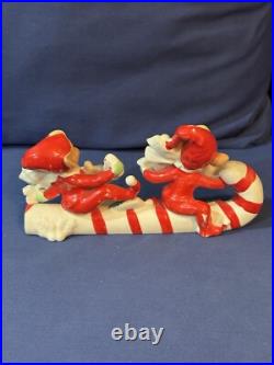 Vintage Candy Cane Merry Christmas Pixie Elf Elves 1950s Japan Rare
