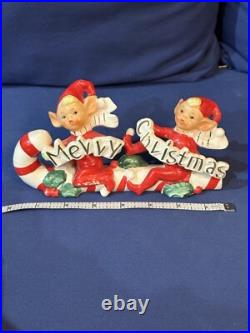 Vintage Candy Cane Merry Christmas Pixie Elf Elves 1950s Japan Rare