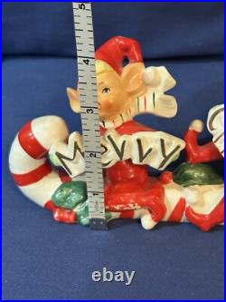 Vintage Candy Cane Merry Christmas Pixie Elf Elves 1950s Japan Rare