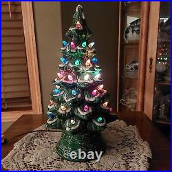 Vintage Ceramic 17 Lighted Christmas Tree Snow Flocked Great Condition 2 Piece