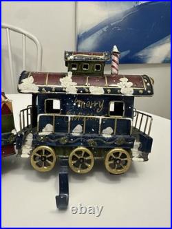 Vintage Christmas Express Train Mantle Shelf Stocking Hangers 4 Piece Set