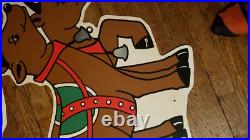 Vintage Christmas Santa Sleigh Reindeer Plastic Yard Sign Art