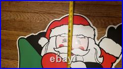 Vintage Christmas Santa Sleigh Reindeer Plastic Yard Sign Art