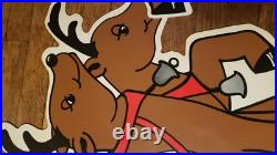 Vintage Christmas Santa Sleigh Reindeer Plastic Yard Sign Art