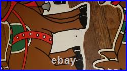 Vintage Christmas Santa Sleigh Reindeer Plastic Yard Sign Art