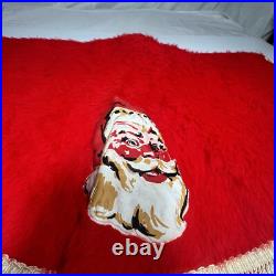 Vintage Christmas Tree Skirt 25 Round Red Fuzzy Fur Santa Face Appliqué