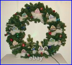 Vintage Christmas Wreath Holiday Kitsch Village Putz Large LED Lights